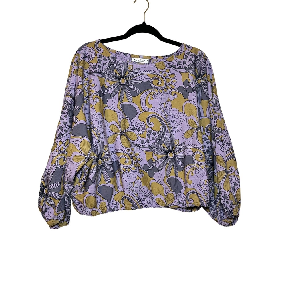 Bryn Walker Womens Organic Cotton Floral Paisley Blouse Purple Mustard M USA